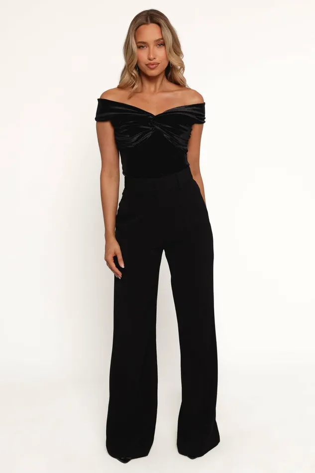 Petal and Pup Rita Velvet Off Shoulder Top Black Women Matching Sets