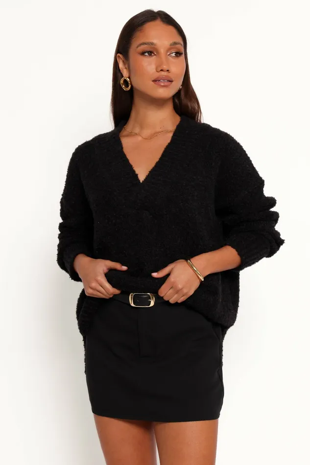 Petal and Pup Sweaters Women Charisma Vneck Knit Sweater Black