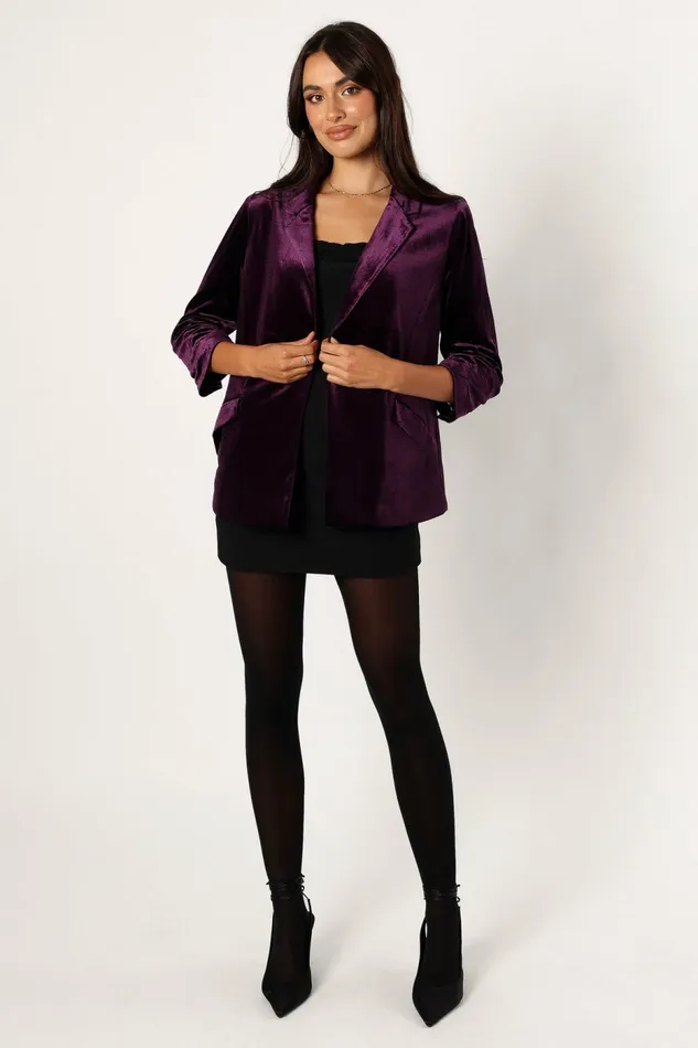 Petal and Pup Vera Velvet Blazer Plum Women Blazers