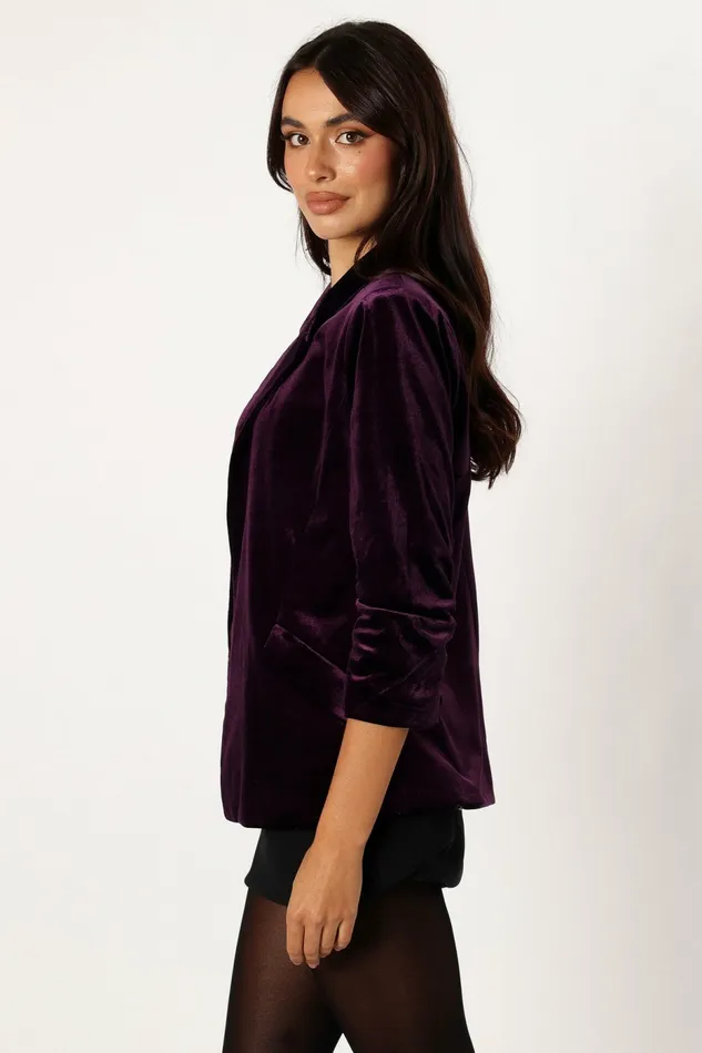 Petal and Pup Vera Velvet Blazer Plum Women Blazers