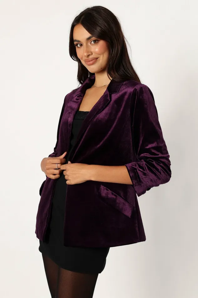 Petal and Pup Vera Velvet Blazer Plum Women Blazers