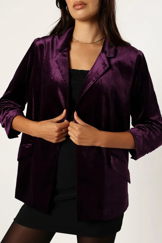 Petal and Pup Vera Velvet Blazer Plum Women Blazers
