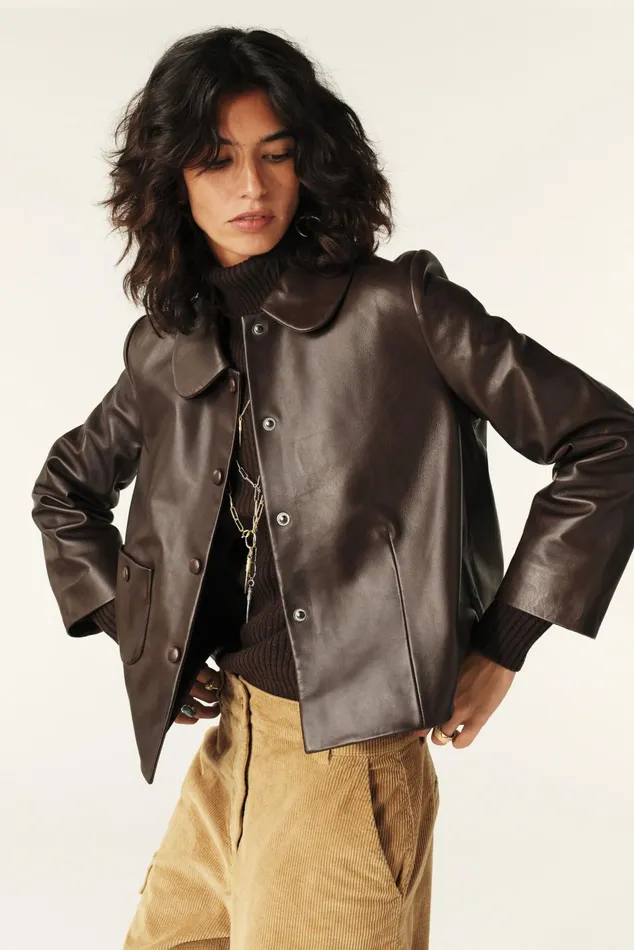 Peter Pan Collar Jacket Milos Brown Women Baandsh Jackets and Coats
