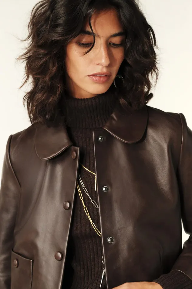 Peter Pan Collar Jacket Milos Brown Women Baandsh Jackets and Coats