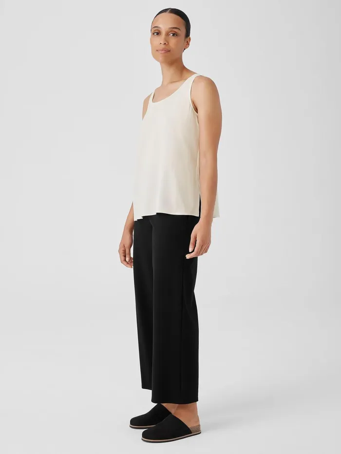 Petite Women Eileen Fisher Silk Georgette Crepe Scoop Neck Tank Bone