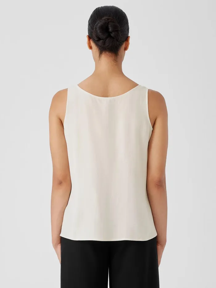 Petite Women Eileen Fisher Silk Georgette Crepe Scoop Neck Tank Bone