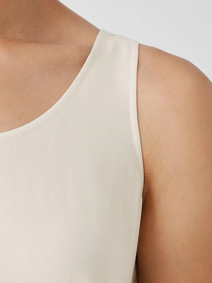 Petite Women Eileen Fisher Silk Georgette Crepe Scoop Neck Tank Bone