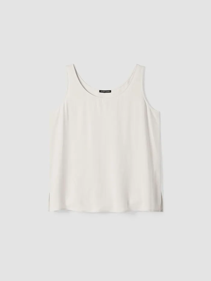 Petite Women Eileen Fisher Silk Georgette Crepe Scoop Neck Tank Bone