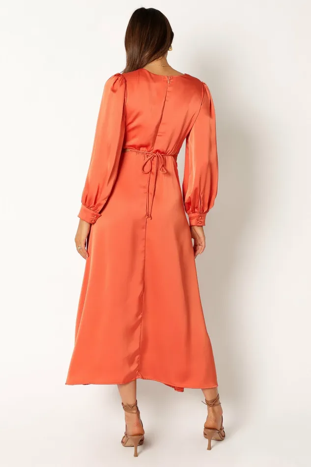 Peyton Long Sleeve Midi Dress Orange Long Sleeve Dresses Petal and Pup Women