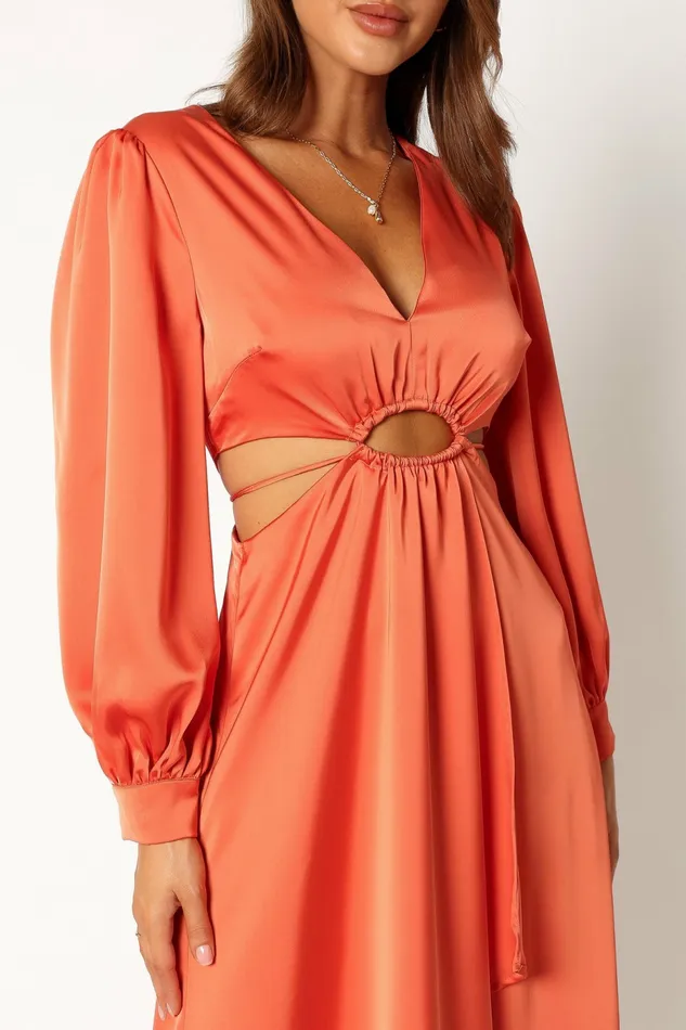 Peyton Long Sleeve Midi Dress Orange Long Sleeve Dresses Petal and Pup Women