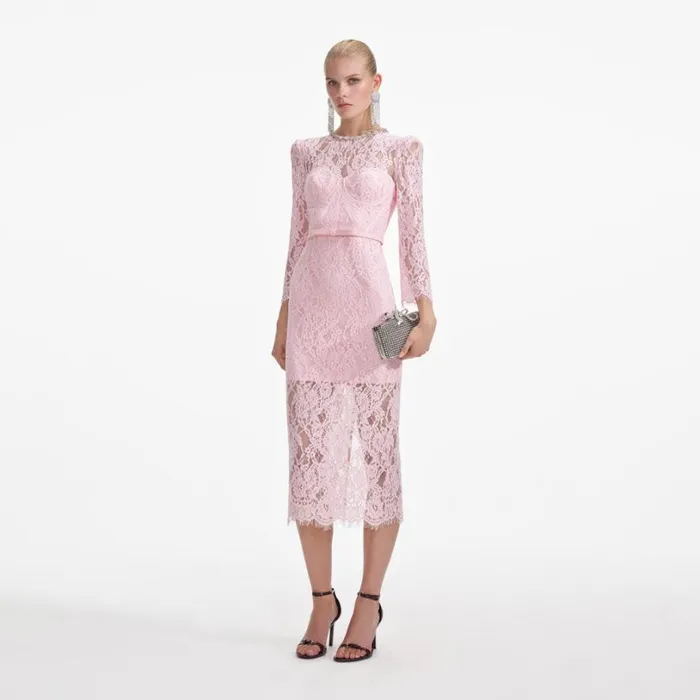 Pink Lace Bustier Midi Dress Women Self Portrait Dresses Pink Lace Bustier Midi Dress Women Self Portrait Dresses
