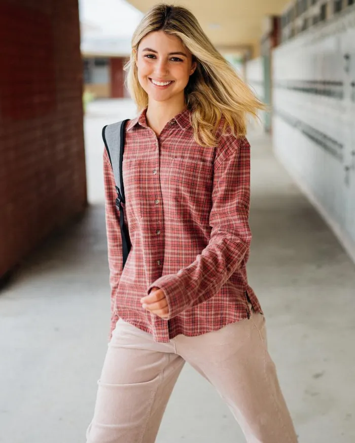 Plaid To Meet U 2 Long Sleeve Shirt 8211 Chestnut Brown Womens Volcom Tops