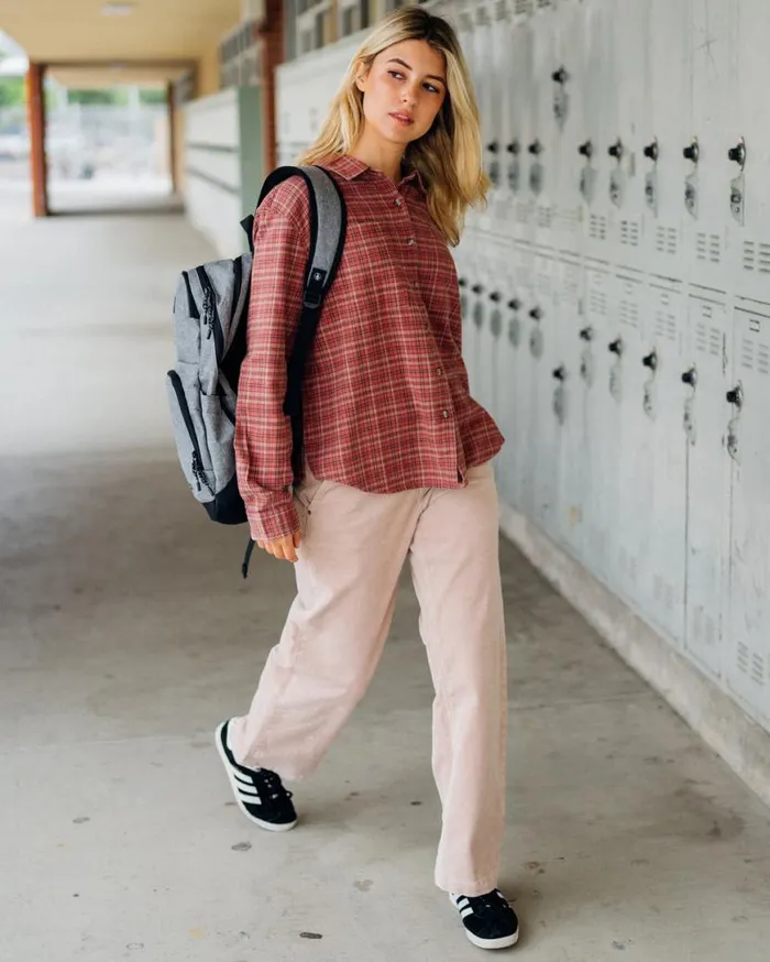 Plaid To Meet U 2 Long Sleeve Shirt 8211 Chestnut Brown Womens Volcom Tops