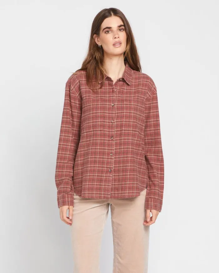 Plaid To Meet U 2 Long Sleeve Shirt 8211 Chestnut Brown Womens Volcom Tops