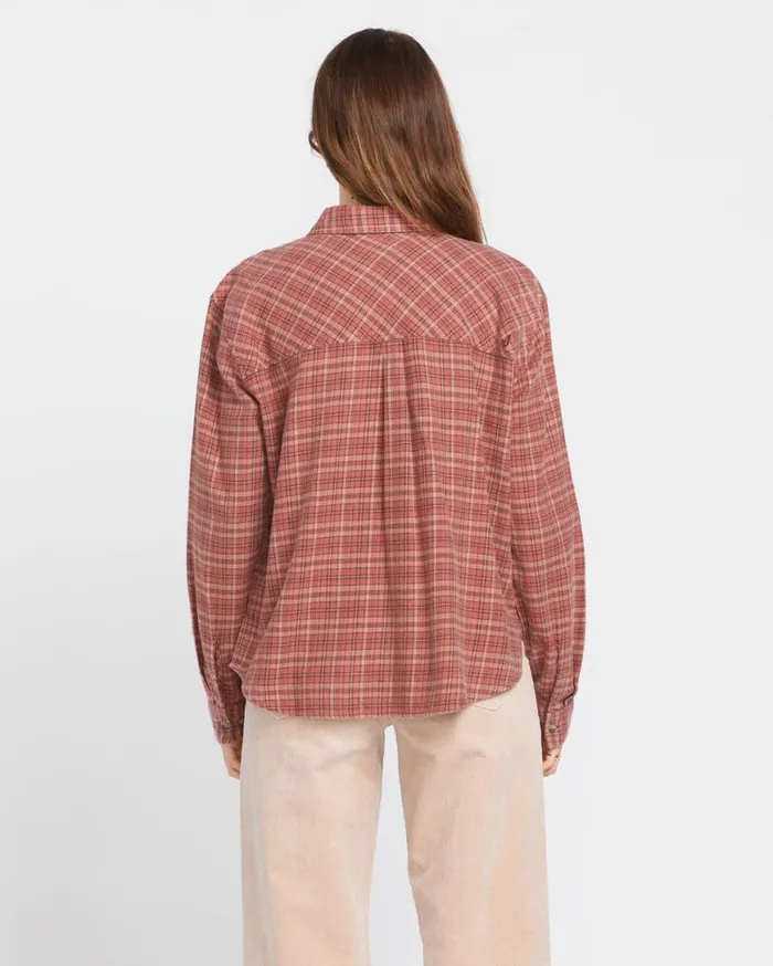 Plaid To Meet U 2 Long Sleeve Shirt 8211 Chestnut Brown Womens Volcom Tops