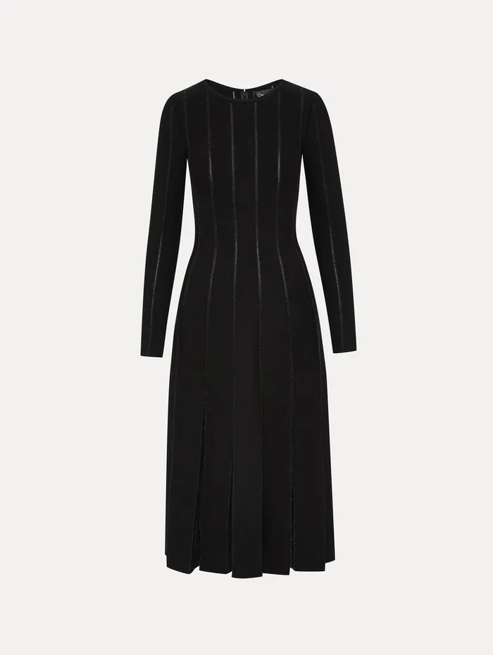 Pleated Inset Knit Dress Black Women Oscar De La Renta Dresses