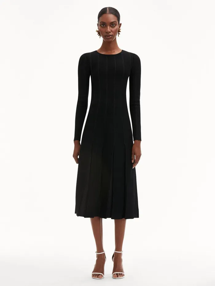 Pleated Inset Knit Dress Black Women Oscar De La Renta Dresses Pleated Inset Knit Dress Black Women Oscar De La Renta Dresses