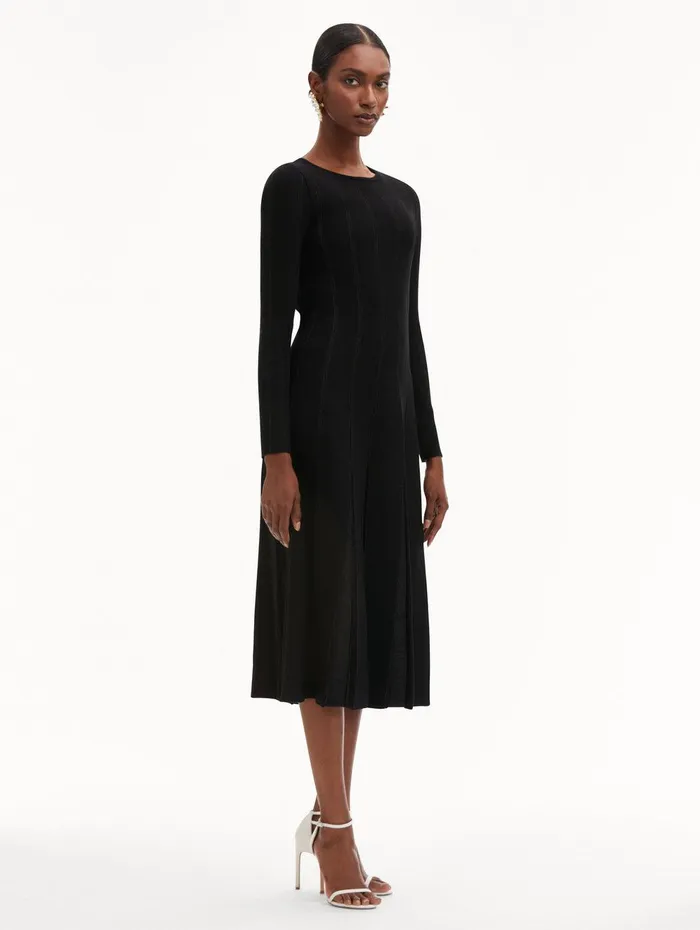 Pleated Inset Knit Dress Black Women Oscar De La Renta Dresses Pleated Inset Knit Dress Black Women Oscar De La Renta Dresses