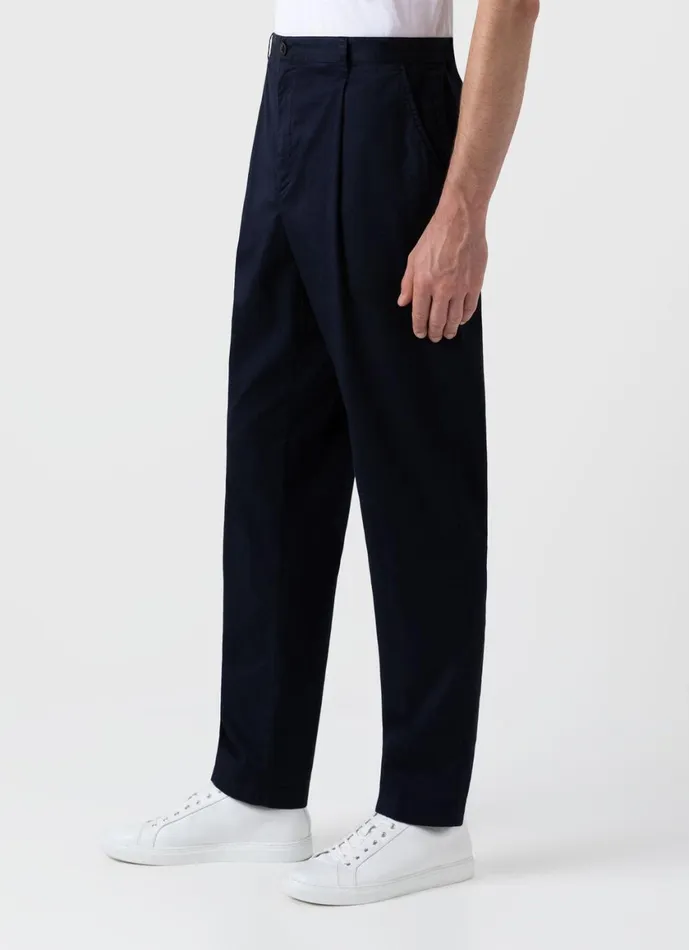 Pleated Twill Trouser Navy Men SUNSPEL Pants
