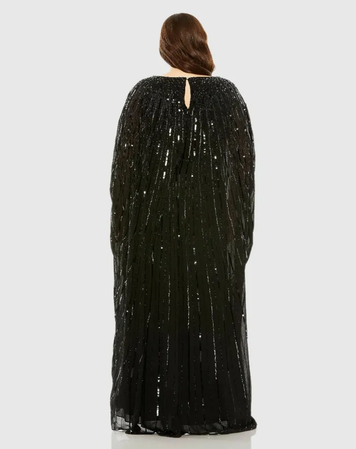 Plus Size Dresses Embellished Column Cape Dress Champagne Mac Duggal Women