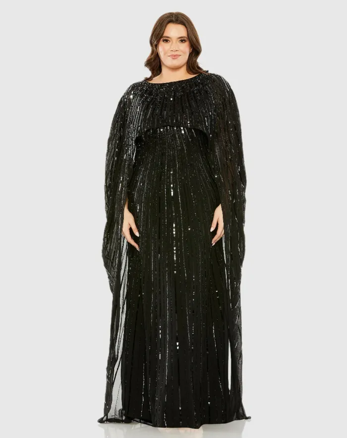 Plus Size Dresses Embellished Column Cape Dress Champagne Mac Duggal Women