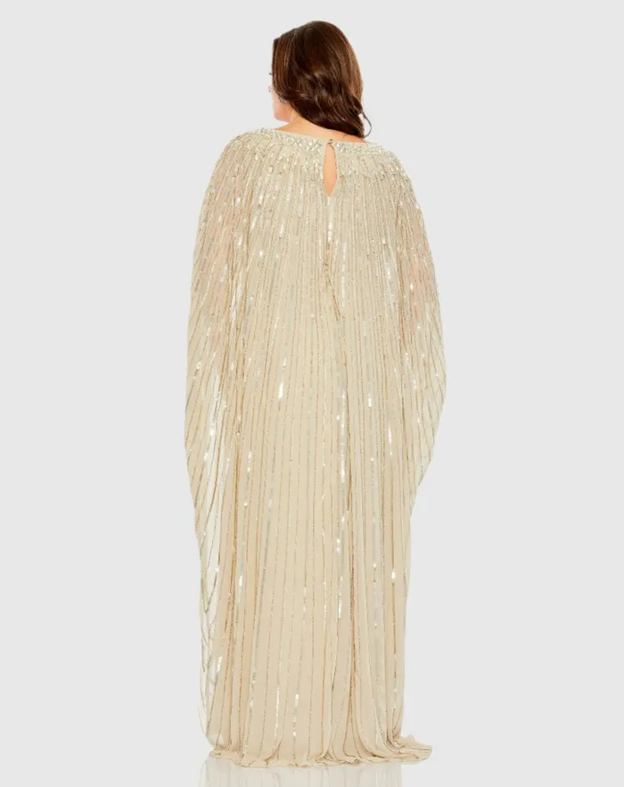 Plus Size Dresses Embellished Column Cape Dress Champagne Mac Duggal Women