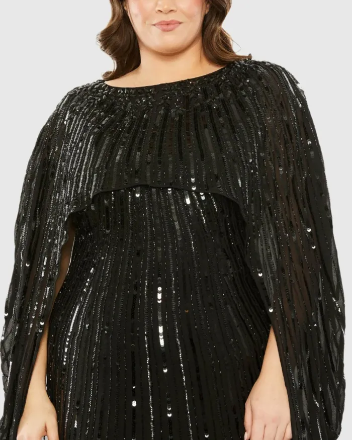 Plus Size Dresses Embellished Column Cape Dress Champagne Mac Duggal Women