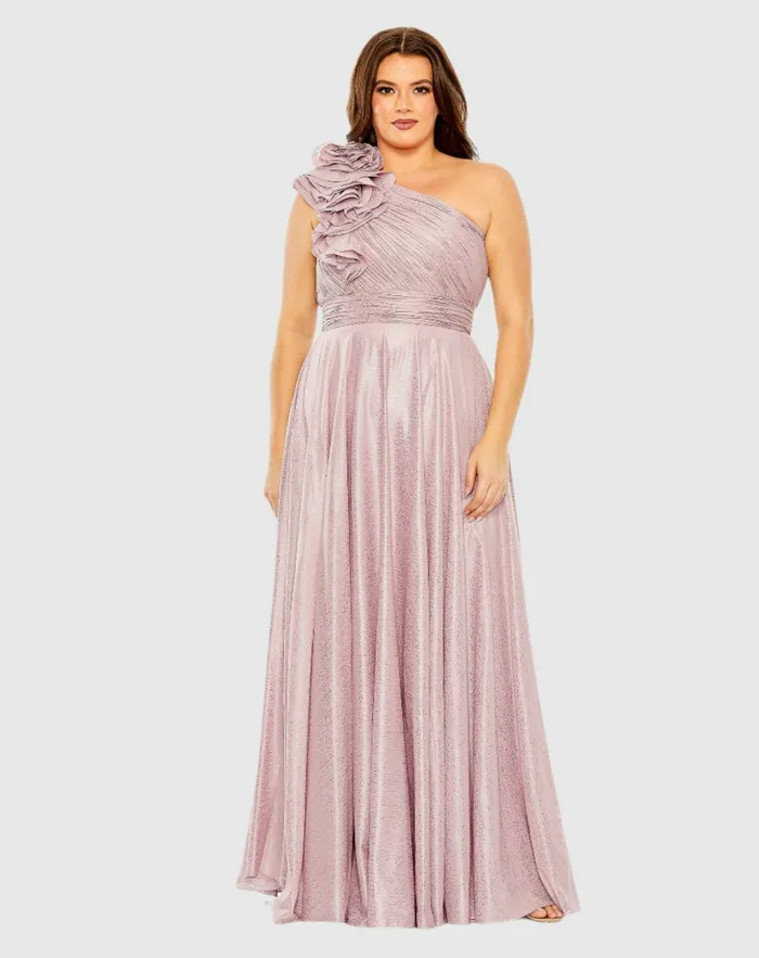 Plus Size Dresses Floral Detail One Shoulder Gown Plus Lilac Mac Duggal Women