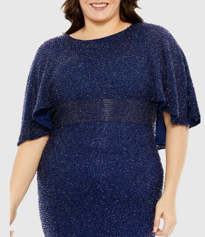 Plus Size Dresses Mac Duggal Women Embellished Cape Sleeve Dress Midnight Plus Size Dresses Mac Duggal Women Embellished Cape Sleeve Dress Midnight