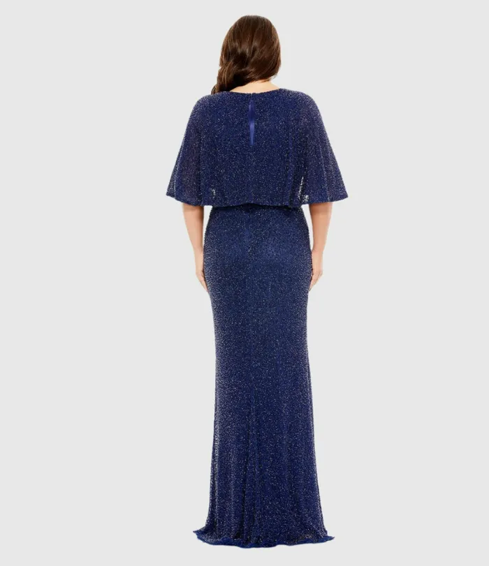 Plus Size Dresses Mac Duggal Women Embellished Cape Sleeve Dress Midnight Plus Size Dresses Mac Duggal Women Embellished Cape Sleeve Dress Midnight
