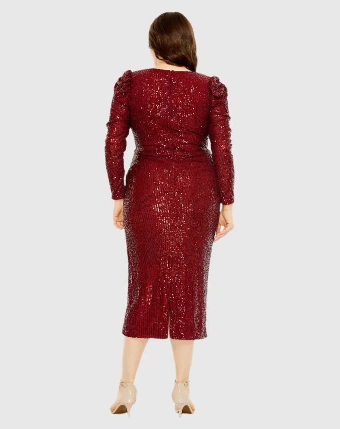 Plus Size Dresses Red Princess Long Sleeve V Neck Sequin Dress Wine 8211 Mac Duggal Women
