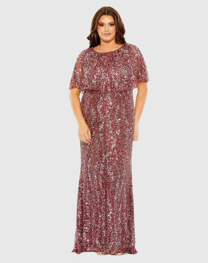 Plus Size Dresses Women High Neck Column Dress with Cape Mulberry Mac Duggal
