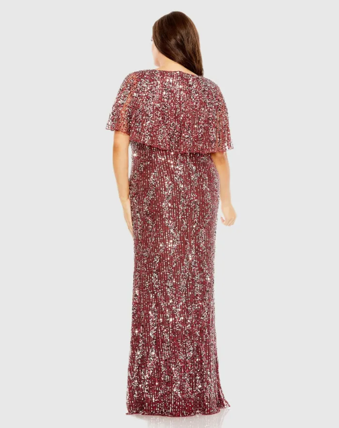 Plus Size Dresses Women High Neck Column Dress with Cape Mulberry Mac Duggal