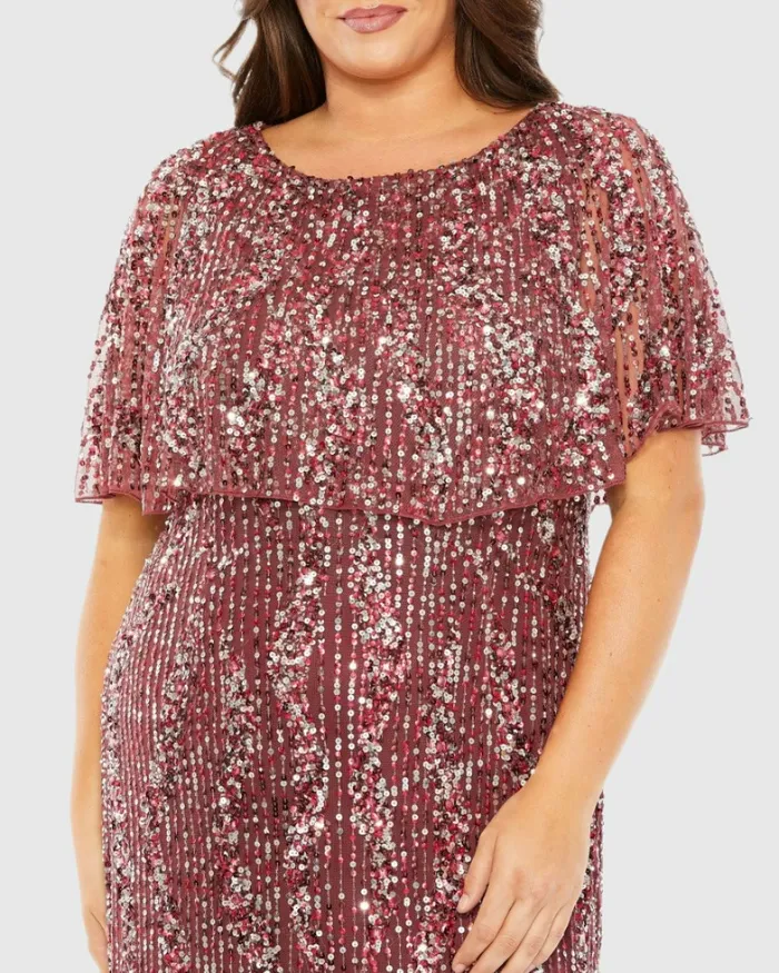 Plus Size Dresses Women High Neck Column Dress with Cape Mulberry Mac Duggal