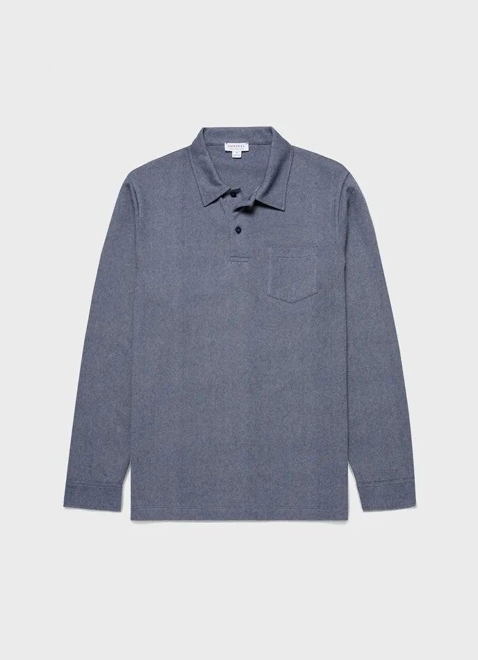 Polo Shirts Men Long Sleeve Riviera Polo Shirt Navy Twist ussunspel