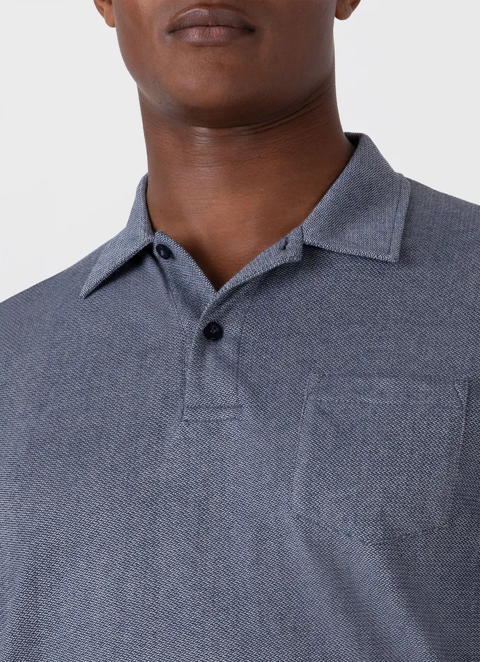 Polo Shirts Men Long Sleeve Riviera Polo Shirt Navy Twist ussunspel