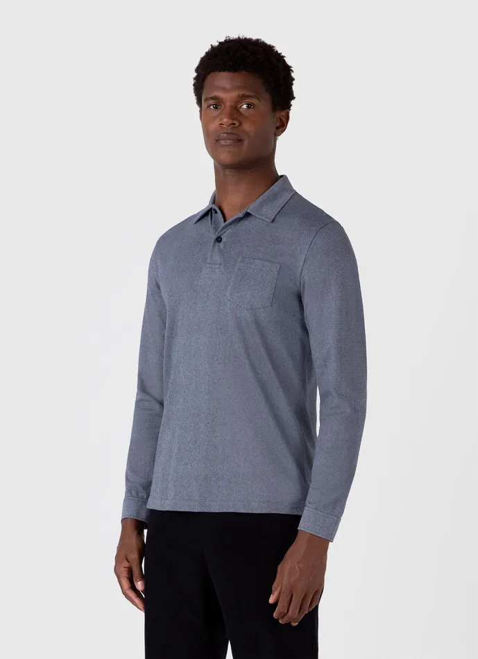 Polo Shirts Men Long Sleeve Riviera Polo Shirt Navy Twist ussunspel