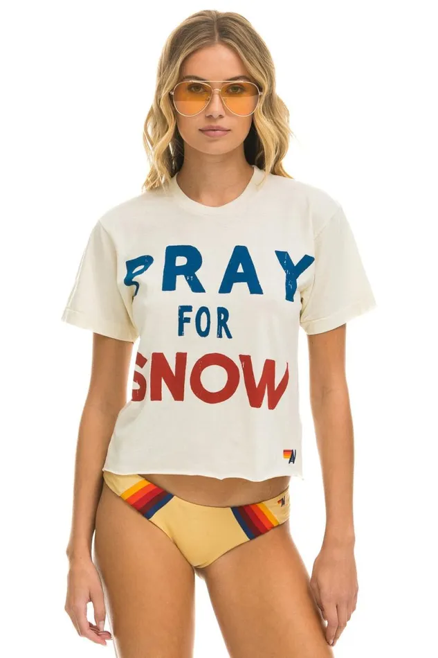 Pray For Snow Boyfriend Tee 8211 Vintage White Women Aviator Nation Tees