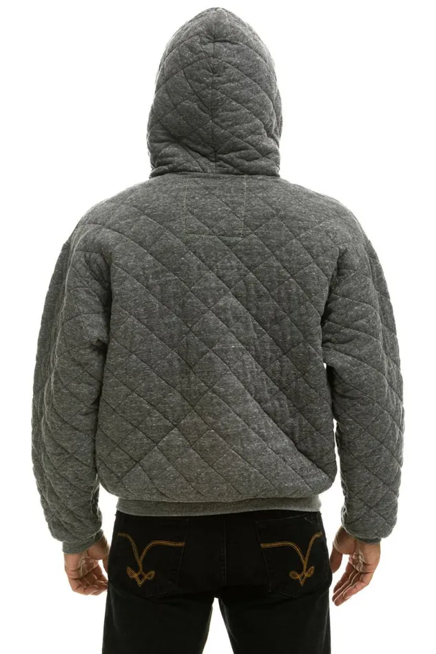 Quilted Zip Hoodie Relaxed 8211 Heather Grey WomenMen Aviator Nation Hoodies