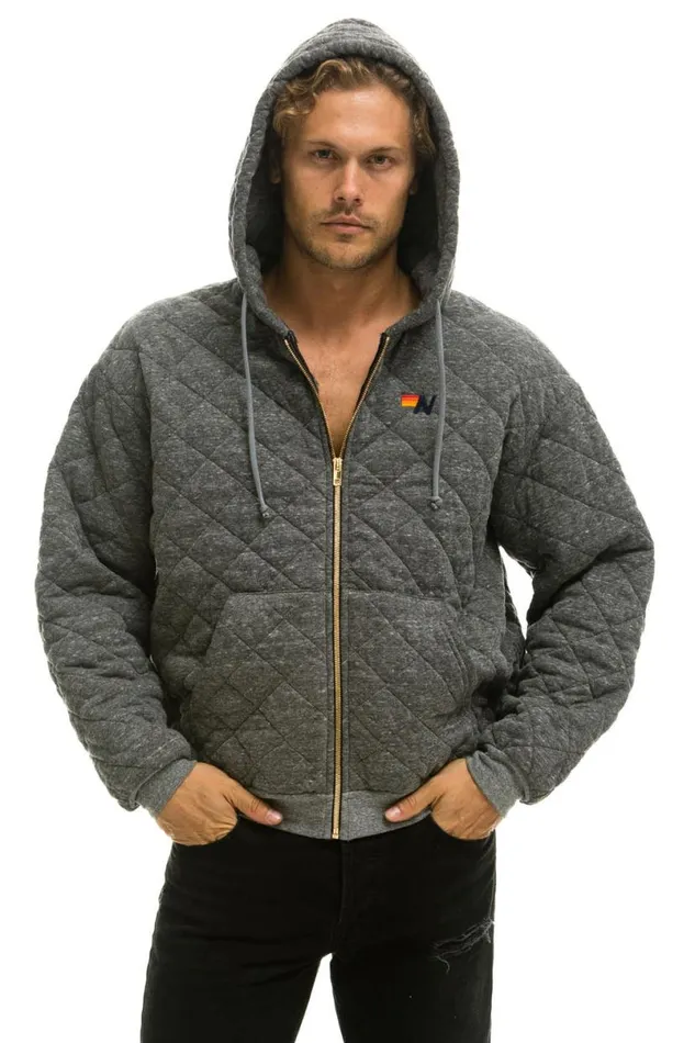 Quilted Zip Hoodie Relaxed 8211 Heather Grey WomenMen Aviator Nation Hoodies