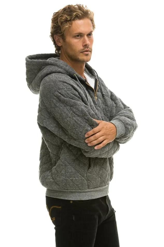 Quilted Zip Hoodie Relaxed 8211 Heather Grey WomenMen Aviator Nation Hoodies