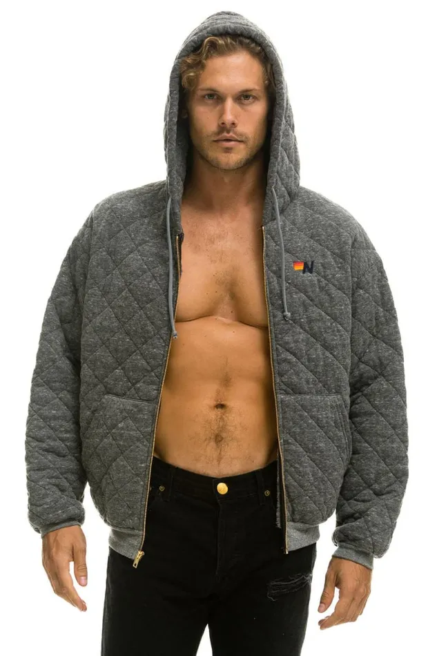 Quilted Zip Hoodie Relaxed 8211 Heather Grey WomenMen Aviator Nation Hoodies