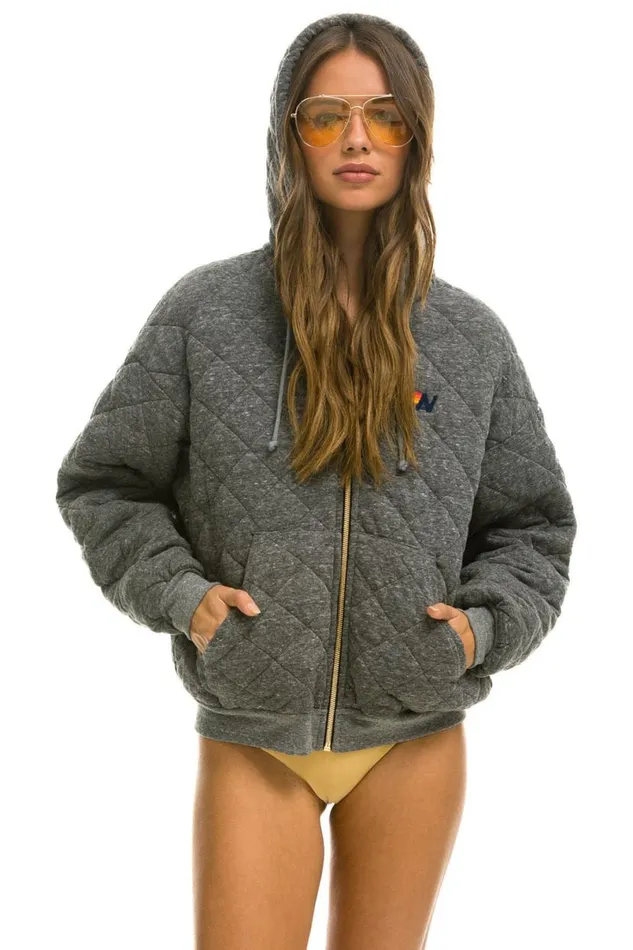 Quilted Zip Hoodie Relaxed 8211 Heather Grey WomenMen Aviator Nation Hoodies