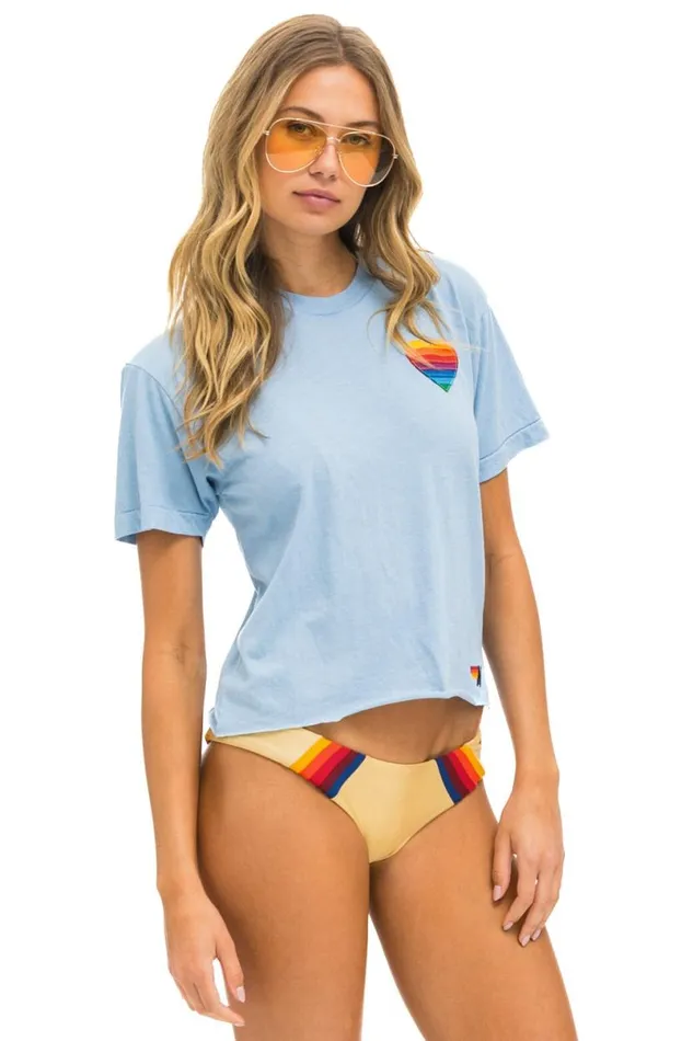 Rainbow Heart Stitch Boyfriend Tee 8211 Ice Women Aviator Nation Tees