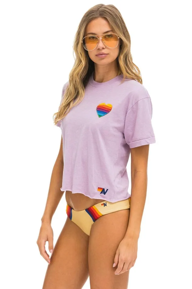 Rainbow Heart Stitch Boyfriend Tee 8211 Mauve Women Aviator Nation Tees