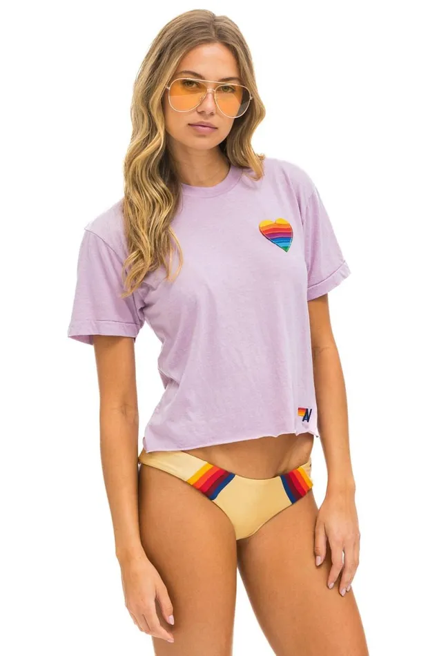 Rainbow Heart Stitch Boyfriend Tee 8211 Mauve Women Aviator Nation Tees