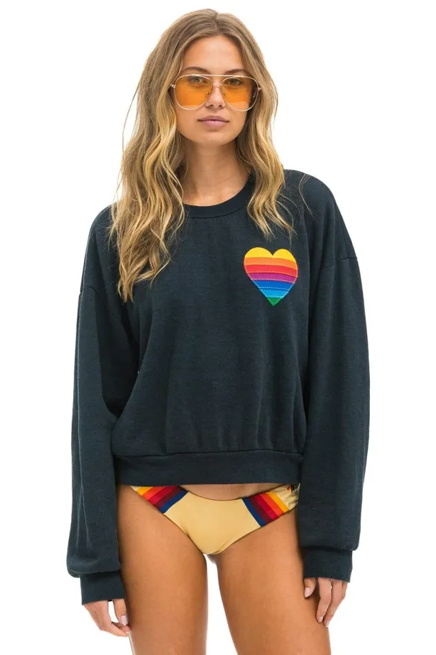 Rainbow Heart Stitch Relaxed Crew Sweatshirt 8211 Charcoal WomenMen Aviator Nation Sweatshirts