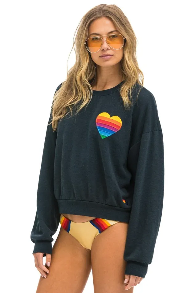 Rainbow Heart Stitch Relaxed Crew Sweatshirt 8211 Charcoal WomenMen Aviator Nation Sweatshirts