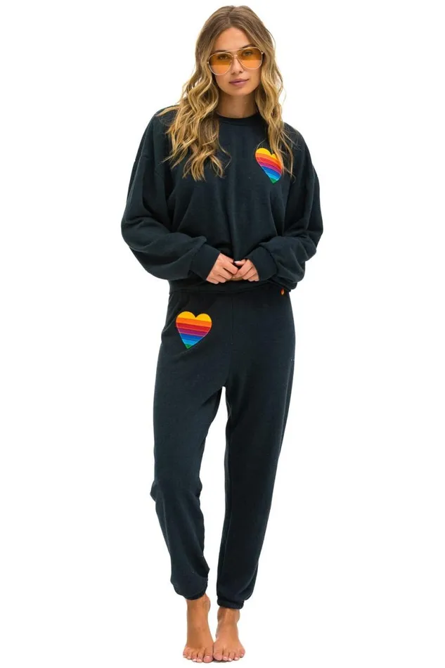 Rainbow Heart Stitch Relaxed Crew Sweatshirt 8211 Charcoal WomenMen Aviator Nation Sweatshirts