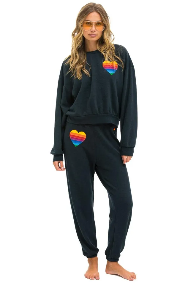 Rainbow Heart Stitch Relaxed Crew Sweatshirt 8211 Charcoal WomenMen Aviator Nation Sweatshirts